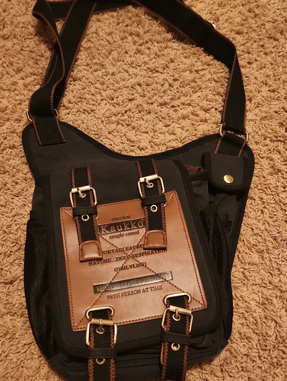 Kaukko Black and Brown Messenger Heavier Canvas Bag